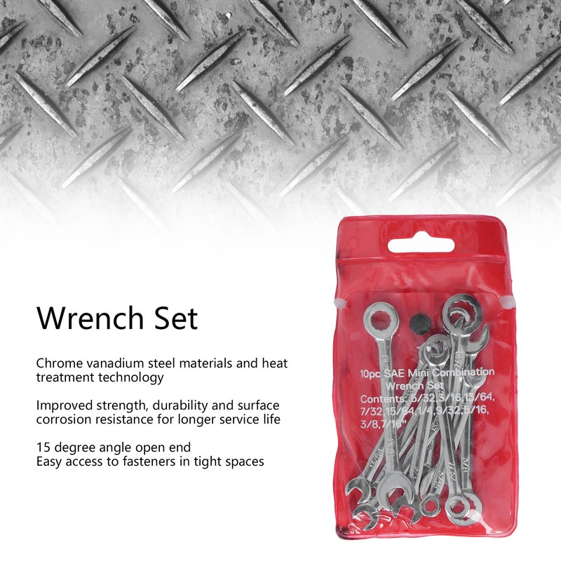 10PCS Wrench Set Chrome Vanadium Steel Flexible Mini Combination Wrench