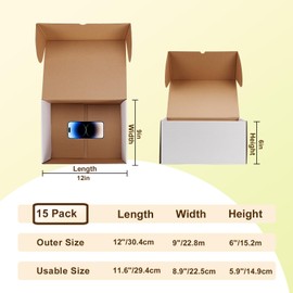 WIFTREY 12x9x6 inches White Shipping Boxes pack of 15, Corrugated Cardboard Boxes 12 x 9 x 6 for Packaging Small Business, Moving, Mailing