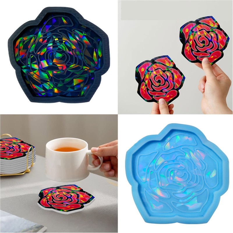 HUANIZI Holographic Coaster Mold for Resin Casting Silicone Resin Coaster