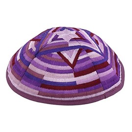 Jewish Embroidered Purple Kippah with Star of David - Made in Israel