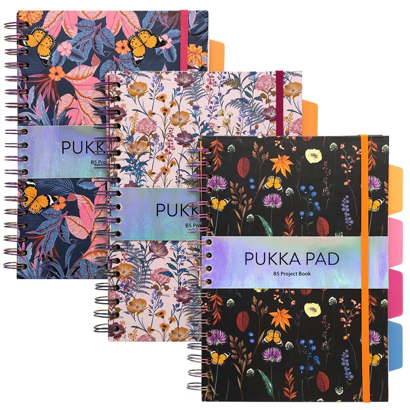 Pukka Pads Bloom B5 Hardcover Project Book, Floral Cover, 9496-BLM,