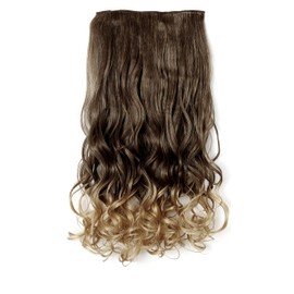 OneDor® 20" Curly 3/4 Full Head Synthetic Hair Extensions Clip On/in Hairpieces 5 Clips 140g (6B10BT25# - Brown to Dirty Blonde Ombre)