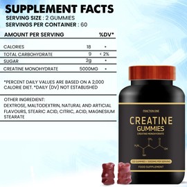 Creatine Gummies 5000mg 120 Gummies 60 Days Supply Creatine Monohydrate Gummies - Berry Flavoured Creatine - Pre Workout Gym Supplement for Men & Women - Vegan Chews Chewable Max recommneded Strength