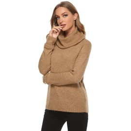 Woolicity Women's Cowl Neck Sweaters Long Sleeve Loose Fitting Ribbed Cozy Soft Casual Turtleneck Pullover Tops Camel