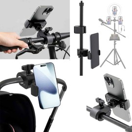 Baby Stroller Phone Holder, Shopping Cart, Golf Cart, Push Cart, Bike Phone Mount, for Motorcycle, Scooter, ATV, Boat, Spin Bike, Treadmill, Handlebar for Most Phone, 360° Cell Phone Clamp