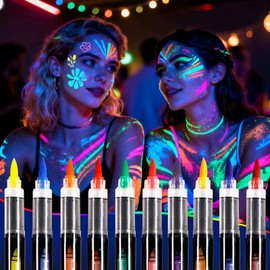 Oiomniv Glow in The Dark Face Paint Markers, 10 Colors Neon Body Paint Pens