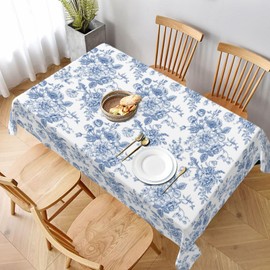 GOLIANDA Blue Floral Square Tablecloth 60x84 Inch Square, Blue and White Chinoiserie Flower Toile Table Cloth Spring Decorations Polyester Stain Resistance Table Cover for Party Picnic Kitchen Decor