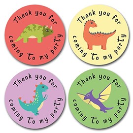 (Pack of 48) 40mm Dinosaur - Thank You for Coming to My Party - Round Stickers for Party Bags & Sweet Cones