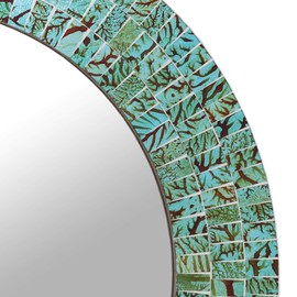 NOVICA Light Green Glass Mosaic Wood Frame Wall Mounted Mirror, Turquoise Sunset'