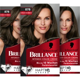 Brillance Intensiv-Color-Creme 878 Dunkles Aschbraun (3x170 ml), dauerhafte Haarfarbe mit Diamant-Glanz und Pflege-Conditioner, Coloration für 10 Wochen Farbintensität und 100% Grauabdeckung