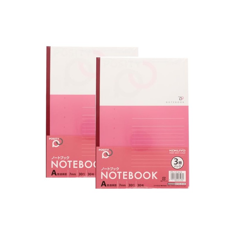 Kokuyo POSITY Semi-B5 Notebook, 30 Sheets, Regular Ruled, Set of