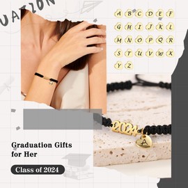 Btysun Graduation Gifts for Her Initial Bracelets for Women Girlfriend Class of 2024 Letter U Charm Link Graduation Bracelets Law Middle College Graduation Gifts for Girls Birthday Christmas Jewelry