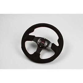 Steering 35Φ M Genuine Leather Backskin Red Cross Stitch (M35F)