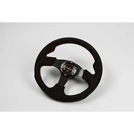 Steering 35Φ M Genuine Leather Backskin Red Cross Stitch (M35F)