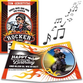 bentino Music birthday card biker with light effect, funny birthday card for all rockers in the world