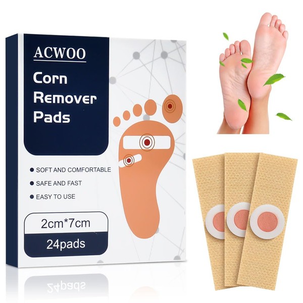 ACWOO Corn Remover Pads, 24Pcs Foot Corn Remover Patch, Wart Remover Cushions Corn Pads for Relief Corn Pain and Foot Care, Corn Removal Plasters with Hole for Feet, Hand, Toe