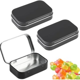 Sluswallow 3Pcs Black Rectangular Small Tins with Lids Tin Boxes Tins Container Metal Empty Hinged Tin Storage Boxes for Candy Key Earrings Food Storage Accessories