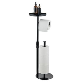 ZBMDDEY Toilet Paper Holder Stand for Bathroom Floor Standing, Adjustable Height and Heavy, Storages 4 Reserve Rolls, with Top Storage Shelf for Cell Phones, Wipe, Wallet and More, Bright Black