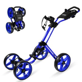 Tivor 4 Wheel Golf Push Cart - Aluminum Frame Lightweight, One-Step Foldable Compact Design, Portable Golf Bag Caddy with All-Terrain Wheels,Blue