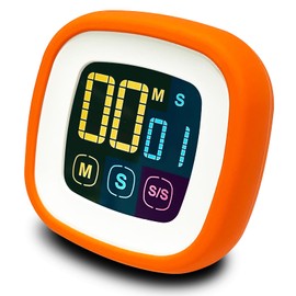 CREAVIVA Digital Kitchen Timer, Countdown, Countup, Protective Rubber case, Large Display with Color Bold Digits, Touch Control, Backlit, Magnetic Kickstand, Loud Alarm, Auto Memory (Orange)