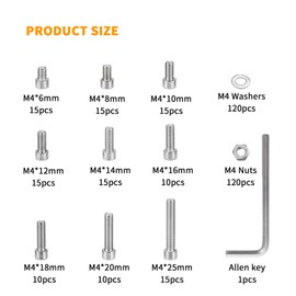 TOOINKCV 360 Pcs M4 Screws and Nuts Set, Hex Socket Head Cap Screws Bolts and Nuts and Washers Assortment Kit, Stainless Steel Bolts and Nuts Kit, Fully Threaded Metric Machine Screw Assortment Kit