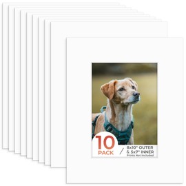 Frametory, 8x10 Photo Mat with White Core Bevel Edge 4.5x6.5 Openings, Acid Free Framing Matte for 5x7 Pictures, 4-ply Thick White Paper Mats Pack of 10