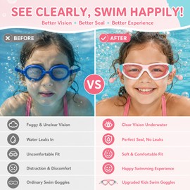 Kids Swim Goggles with Earplugs – Anti-Fog Waterproof Large Frame Glasses for Pool & Beach