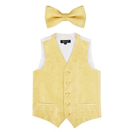 Alizeal Boys Classic Paisley Bow Tie and Suit Vest Set, Golden-8