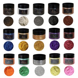 Epoxy Resin Colour Metallic (15 x 20 g) Set, AArtsZ Mica Powder Powder, Epoxy Resin Colour, Pigment, Colour Pigments, Pigment Powder Colours for Cosmetic Quality, Level Lip Gloss (15-Multicoloured