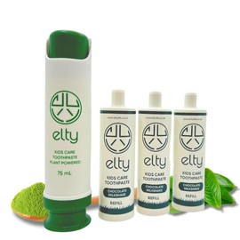Elty Kids Toothpaste Starter Pack, Remineralising| Made in The UK | Dentist Approved | Natural,Vegan |2+ | No Alcohol, No Chemicals, Refillable, Choc Milkshake Flavour
