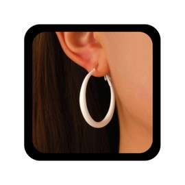 Allereya Vintage White Enamel Circle Earrings Circle Hoop Earrings Large Huggie Hoop Earring Minimalist Huggie Earring Jewelry for Women