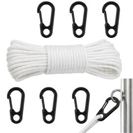 Flag Pole Rope, Professional Halyard Kit with 6 Clips, 20m 6mm Nylon Cord for Outdoor Installation, Marine Applications and Garden Projects, Durable White Rope Solution