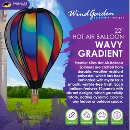 Hot Air Balloon Hanging Garden Spinner 22" - Vibrant Wavy Gradient Design, Weather-Resistant Outdoor Decor, Durable & Lightweight for Patios, Yards, and Gardens - Eye-Catching Wind Spinner