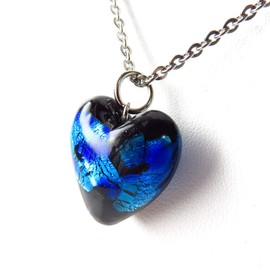 Gold Stone Firefly Glass Pendant Heart Shaped with Chain Okinawa Souvenir Necklace with Case, No Gemstone