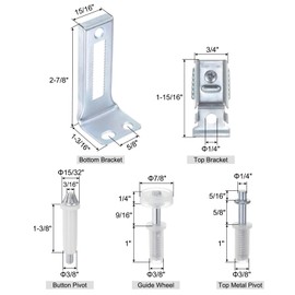 sourcing map Sliding Door Fitting Set Top and Bottom Part Bracket and Guide Wheel and Screw Double Folded Cabinet Door Hardware Kit for Folding Bag Door Accordion Door Barn Door