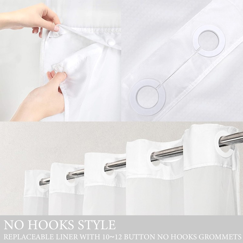 Tititex No Hooks Snap in Liner Grey Eucalyptus Leaves Shower