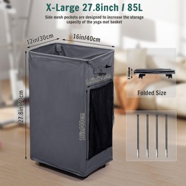 wymulot Yoga Mat Storage Racks, Home Gym Storage Rack with Wheels, Yoga Mat Holder Side 2 Mesh Pockets, Yoga Storage Basket Holds 4 Yoga Mats, 2 Foam Rollers, 6 Resistance Bands (Black)