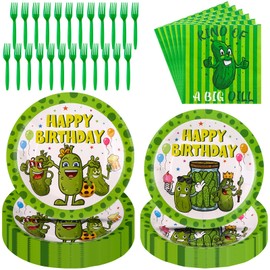 96Pcs Pickle Party Decoration Set Pickle Birthday Party Decoration Pickle Disposable Plate and Napkin Fork Pickle Themed Party Supplies Funny Pickle Party Favors for Pickle Fans Kids Baby Shower