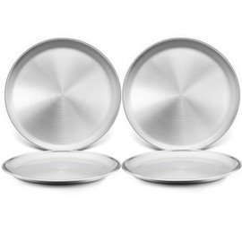 8 Inch Stainless Steel Toddler Plates Set of 4, Kids Dinner Metal Plates, Round Serving Salad Dishes for Camping Outdoor Party, Sturdy & Heavy Duty, Dishwasher Safe