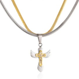 Silver Thunder Necklace, Men's, Double Chain, Popular, Curb Cross, Necklace, Cross Pendant, Stainless Steel, Hip Hop Wrapper, Men's Accessory, Gift, Hypoallergenic Metal, Unisex, Stainless Steel