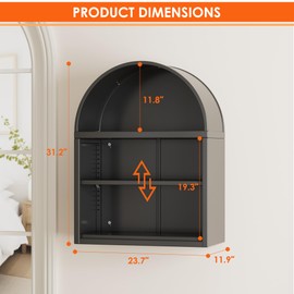 JAORD Metal Arched Wall Cabinet,Black Bathroom Wall Mounted Cupboard,Modern Arched Storage Cabinet with Adjustable Shelf,Space Saver Wall Cabinet,Requires Assembly