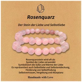 6mm 4mm Naturstein Rosenquarz Armband für Damen Glücksarmband Muttertagsgeschenk für Mama, Schmuck Freundschaft Geschenke für Frauen, Armband Damen (Pink)