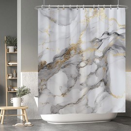 Baocicoo Gold Ink White Marble Shower Curtain Modern Abstract Shower Curtain for Bathroom Luxury Texture Bathroom Decorations Hostel Bathtub Waterproof Polyester Shower Curtain with Hooks 60x72 Inches