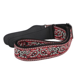 Vintage Guitar Strap with Embroidery for Acoustic Electric Bass Adjustable Length Double Layer Reinforced End with Picks for Adults and Kids (Red)
