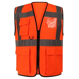 Generation-Plus+® Hi Vis Viz Work Utility Sleeveless Executive Zip Vest High Visibility Reflective Safety Security Workwear Double Tape Lightweight Waistcoat Jacket Top (Orange,XXL)