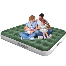 Hi Explore Queen Air Mattress with Built in Pump, with Comfort Plush, Inflatable Blow Up Mattress, for Home, Guests, Camping,Green, 10” Height