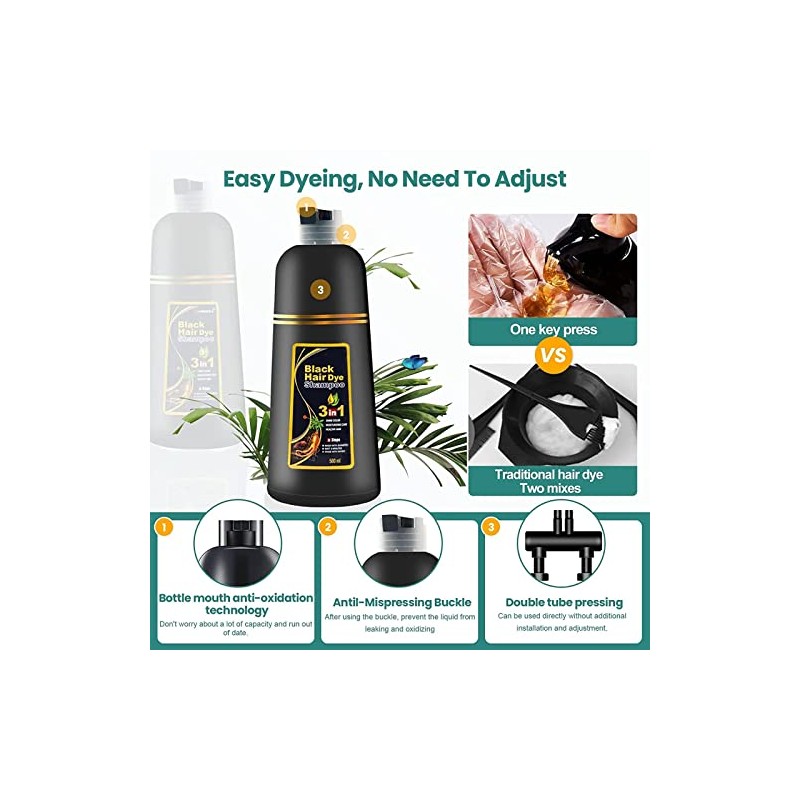 Instant Hair Color Shampoo For Gray 100 Grey Coverage Black