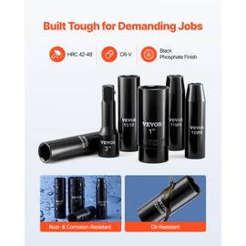 VEVOR 1/2" Drive Impact Socket Set, 29-Piece Deep Sockets Standard SAE (3/8 to 1 inch) and Metric (10 to 24 mm) Size, 6 Point, CR-V Steel, Extension Bars (3", 5", 10")