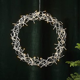 Star Trading Curly LED Light Wreath Window Light Christmas Warm White Wire and Plastic in Silver, Transparent, with Cable, Diameter: 50 cm