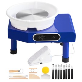 VEVOR Pottery Wheel, 10in Ceramic Forming Machine， 60-300RPM Adjustable Speed Manual LCD Panel, Sculpting Tool Apron Accessory Kit for Work Art Craft DIY, Blue